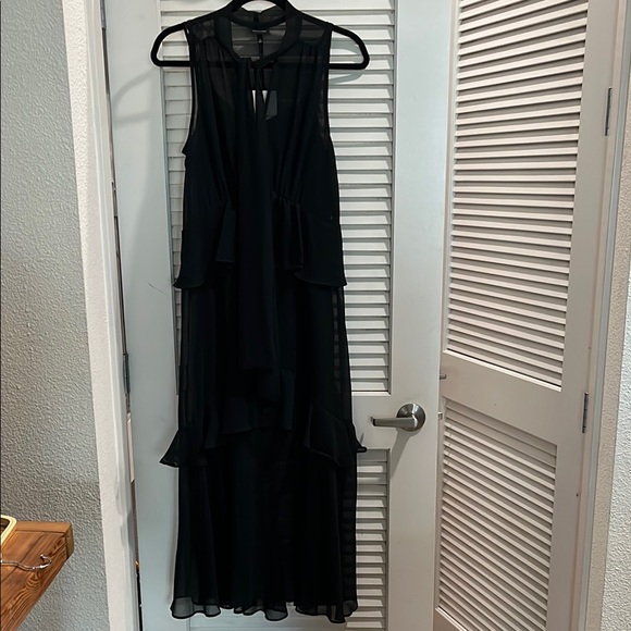 NWT Who What Wear Target Black Sheer ruffled tiered Maxi dress sleeveless sz S - Picture 3 of 6